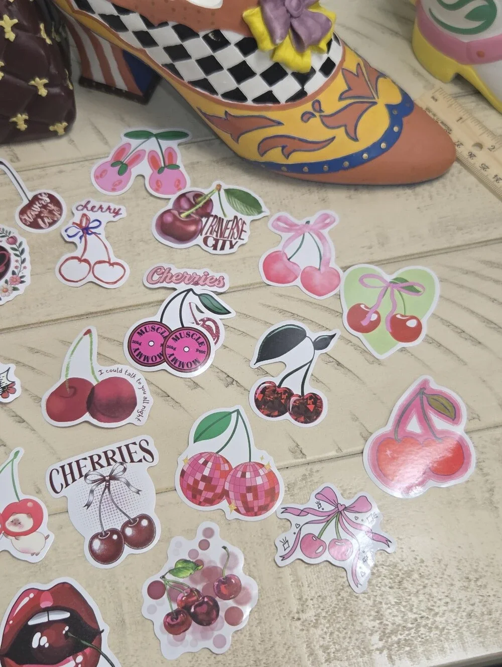 Lot of 30 Cherry Aesthetic Vinyl Stickers Pack - Coquette Y2K Variety, NEW